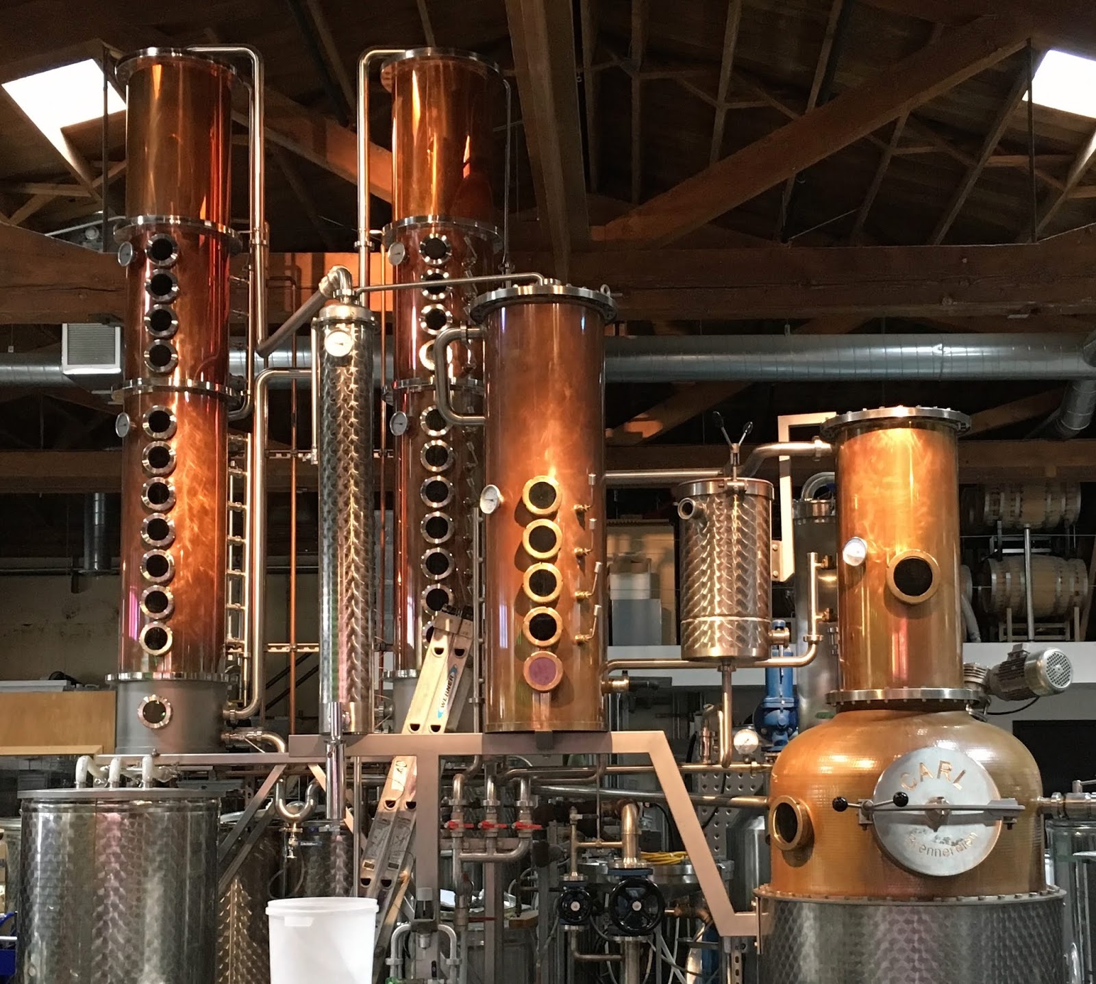 Column stills in a distillery